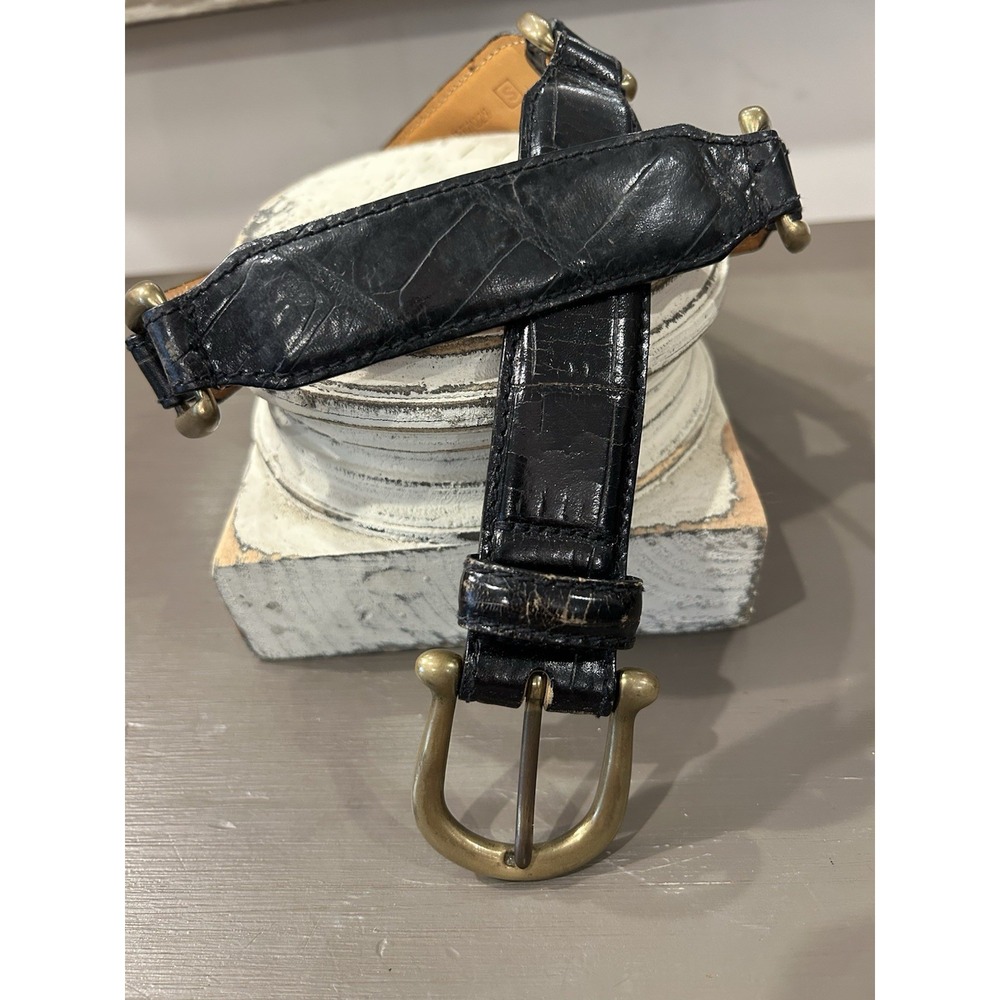 Fossil Reptile Embossed‎ Black Italian Leather Boho Belt Brass Buckle & Links Sm